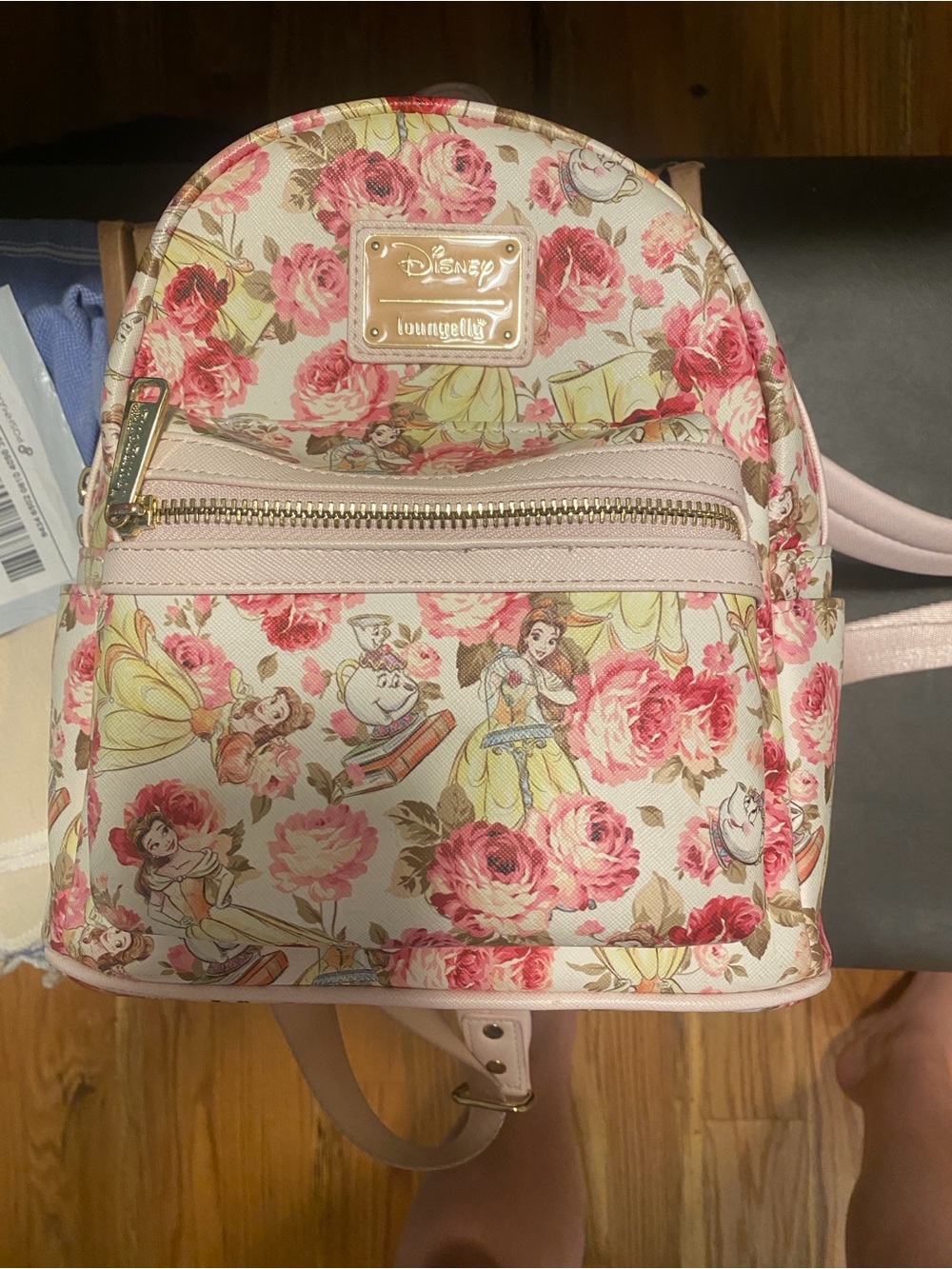Disney Loungefly Belle Floral Mini Backpack - Pink & Gold Accents